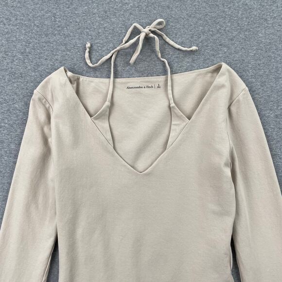 Abercrombie & Fitch Bodysuit Top Sz S Beige Tan Halter Multiway Cotton Seamless - Picture 6 of 9